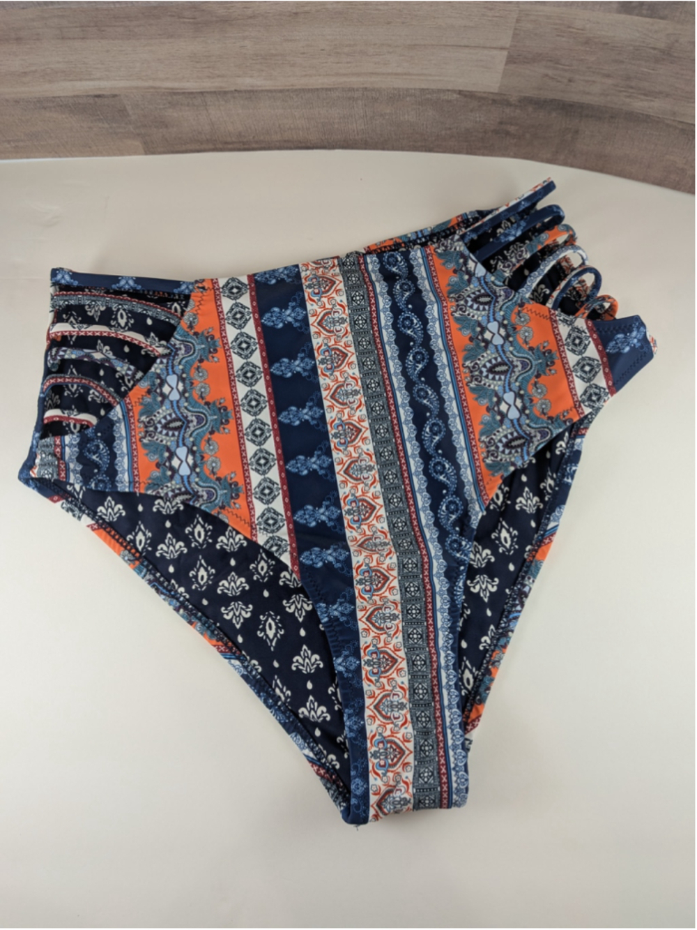 Cupshe Blue Orange Paisley High Waisted Full Coverage Bikini Bottoms XL